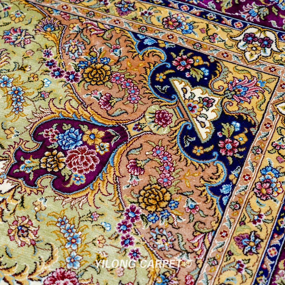Persian Handmade Rug Silk Oriental Beige Carpet 6x9ft