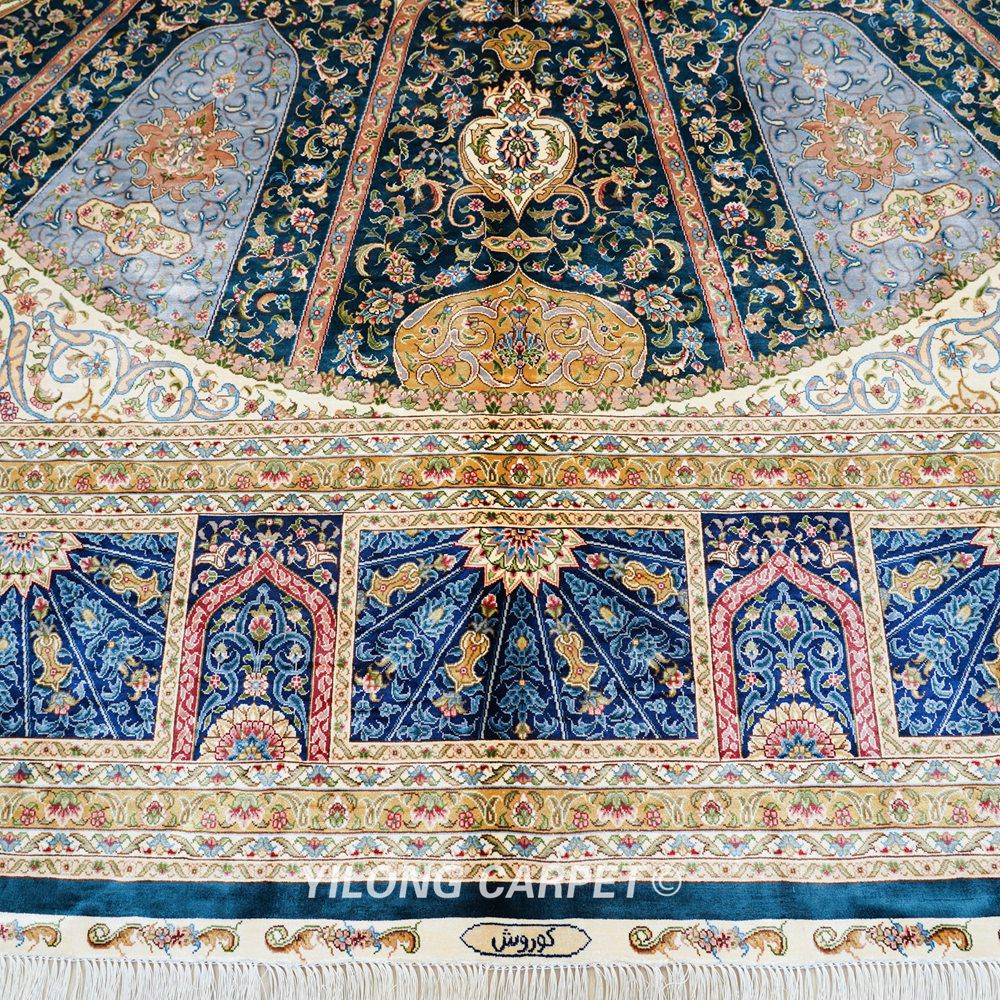 Persian Dom Design Handmade Blue Silk Classic Oriental Carpet 9x12ft