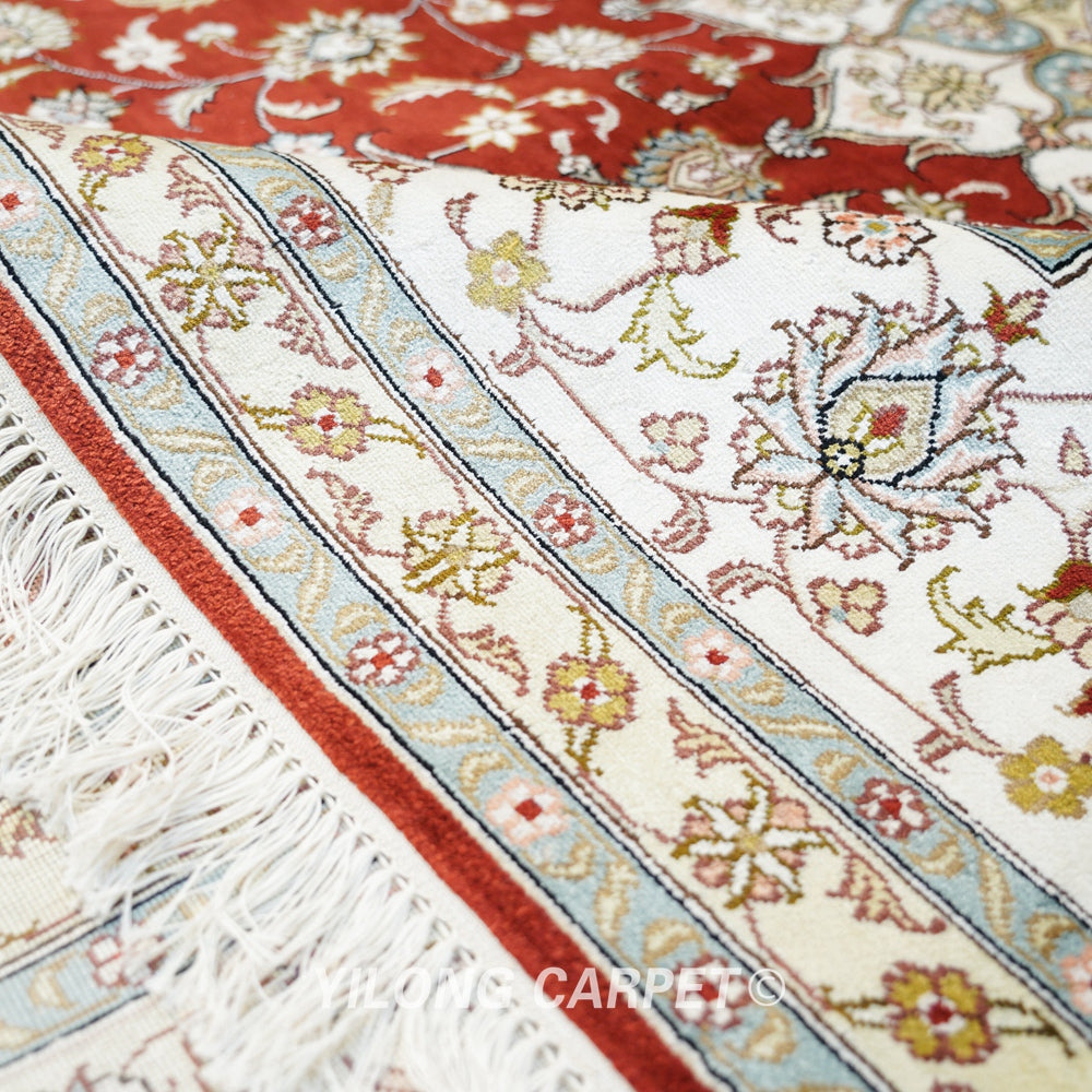 Persian Carpet Red Hand Knotted Oriental Traditional Qum Rug 8x10ft