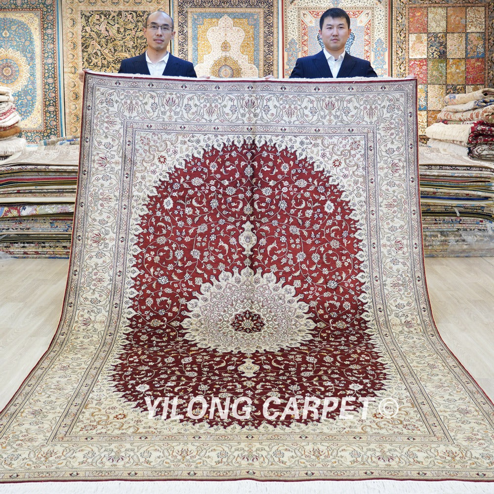 Persian Handmade Rug Red Silk Oriental Carpet 6x9ft