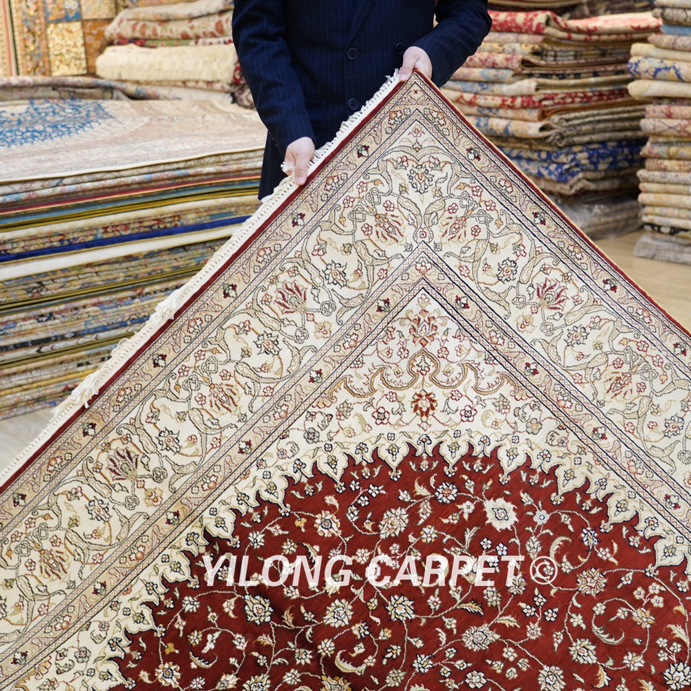 Persian Handmade Rug Red Silk Oriental Carpet 6x9ft