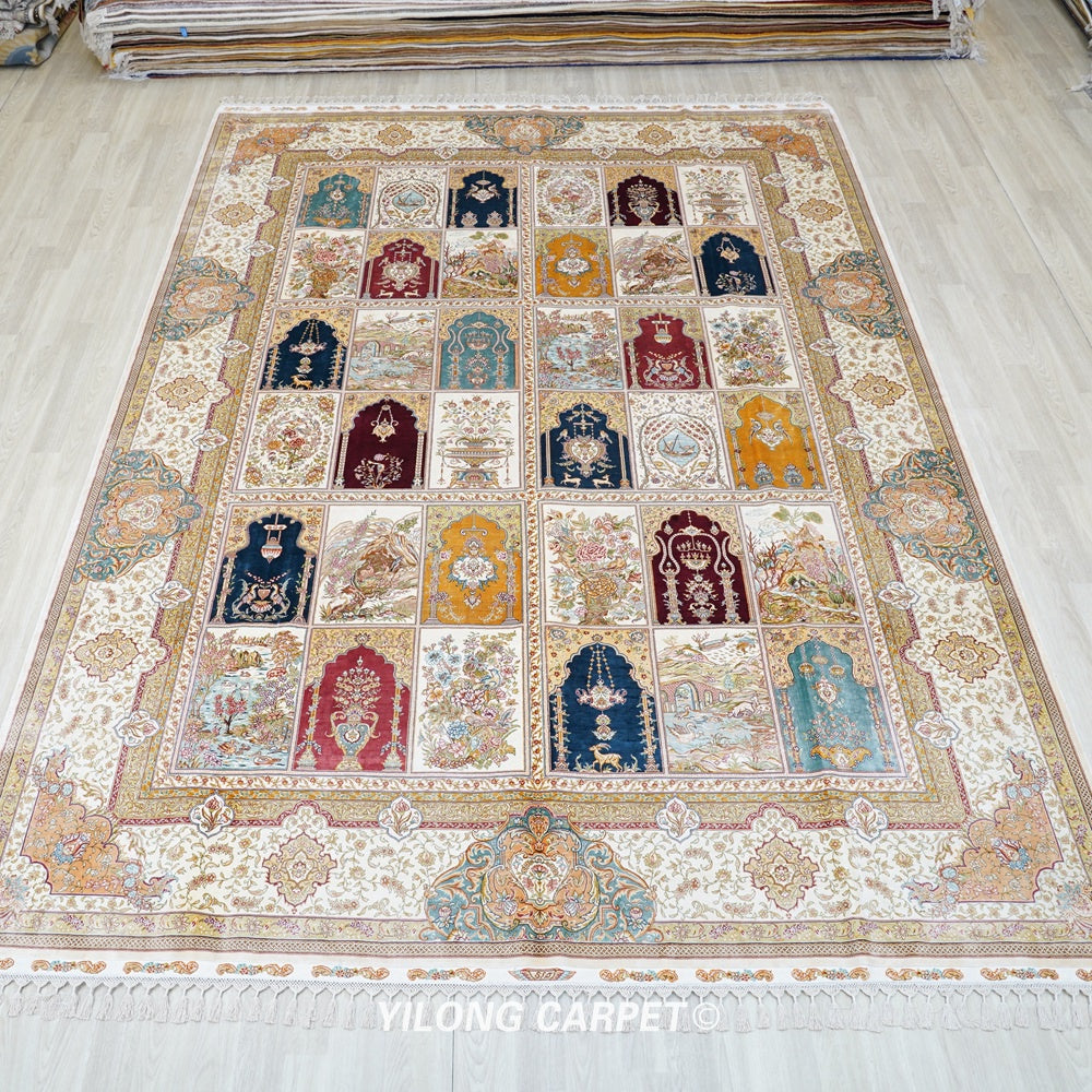 Oriental Carpet Four Season Handmade Silk Room Carpet 8.5x11.7ft