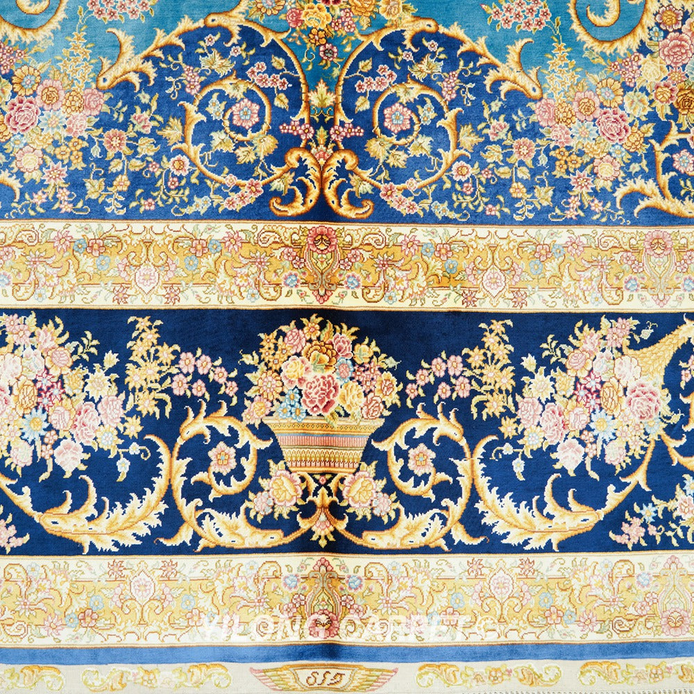 Persian Oriental Carpet Blue Handmade Villa Silk Carpet 9x12ft