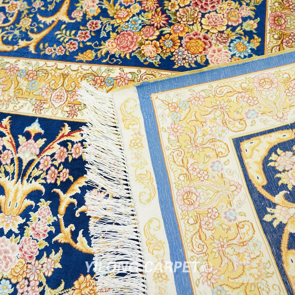 Persian Oriental Carpet Blue Handmade Villa Silk Carpet 9x12ft