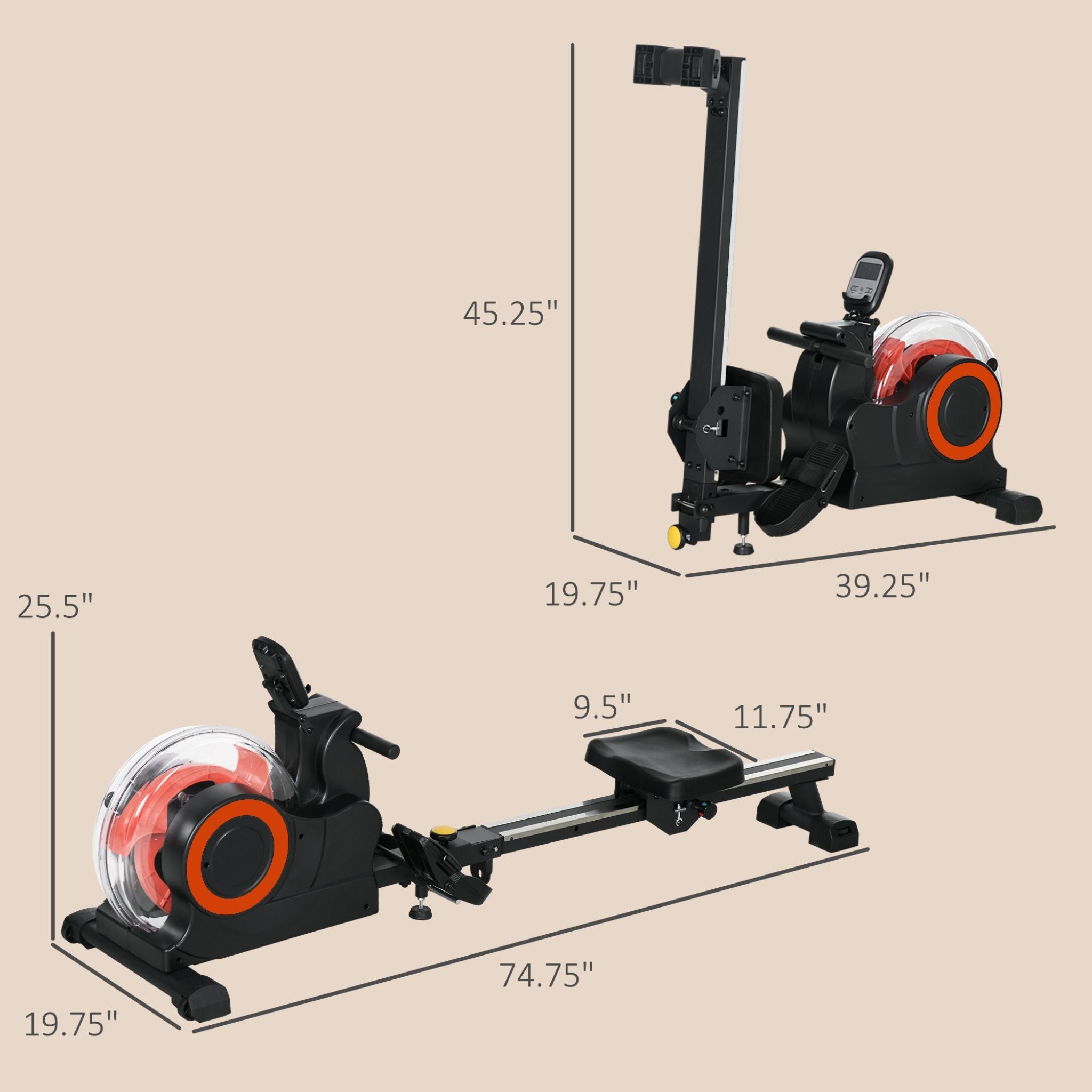 Foldable Water Rowing Machine With Adjustable Resistance, Wheels, LCD Monitor And Tablet Holder (SAK53758)