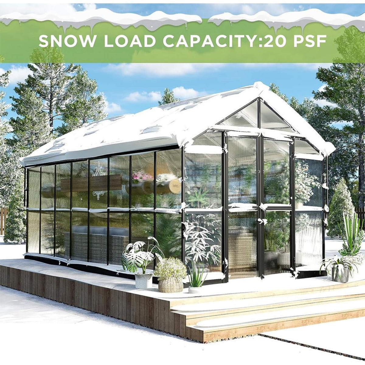 8x16FT Heavy-Duty Polycarbonate Walk-In Greenhouse with Double Swing Doors