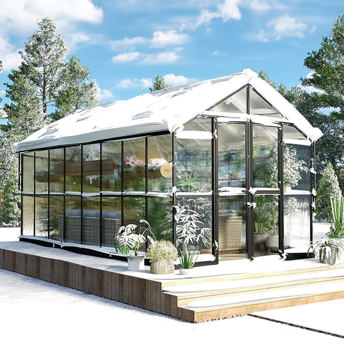 8x16FT Heavy-Duty Polycarbonate Walk-In Greenhouse with Double Swing Doors