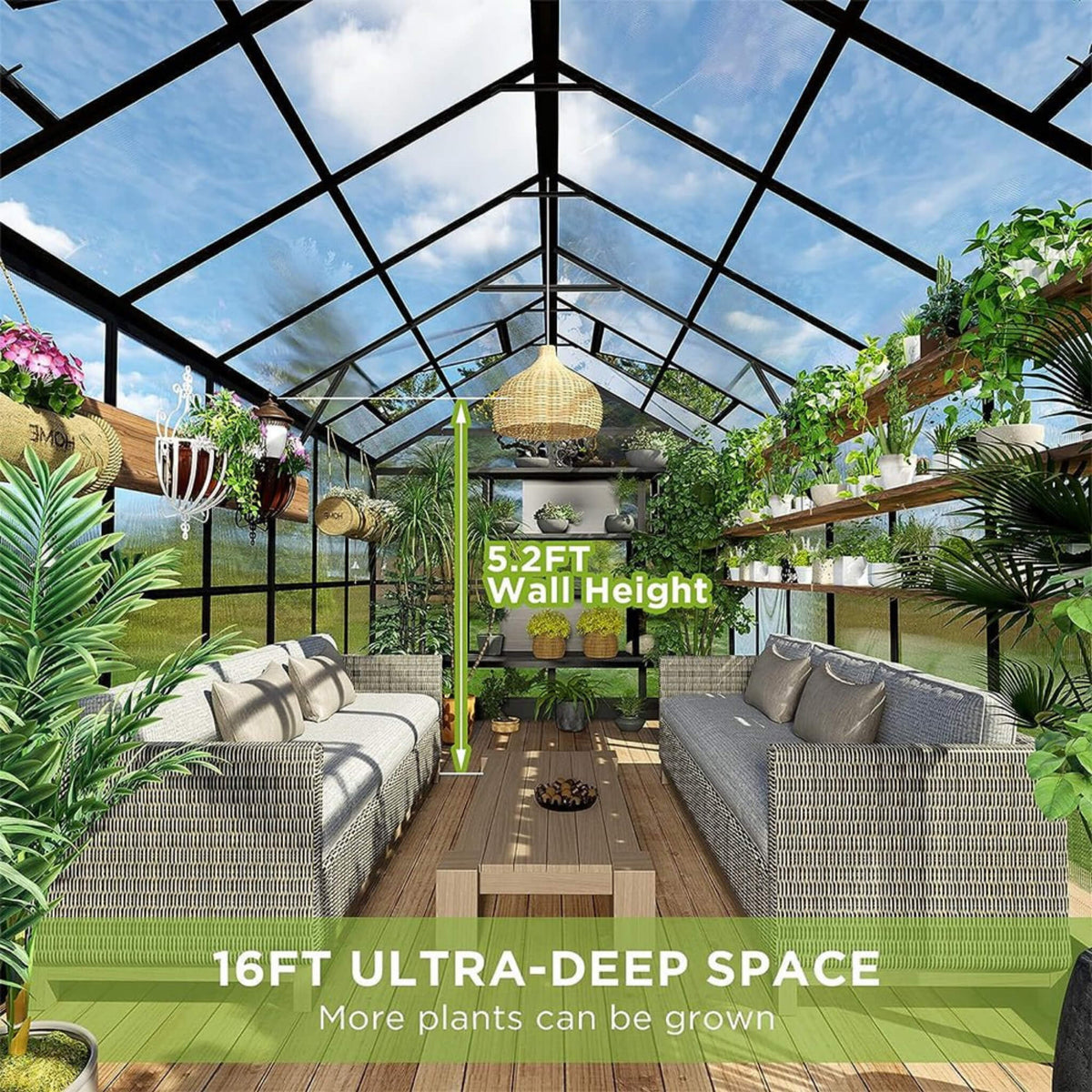 8x16FT Heavy-Duty Polycarbonate Walk-In Greenhouse with Double Swing Doors