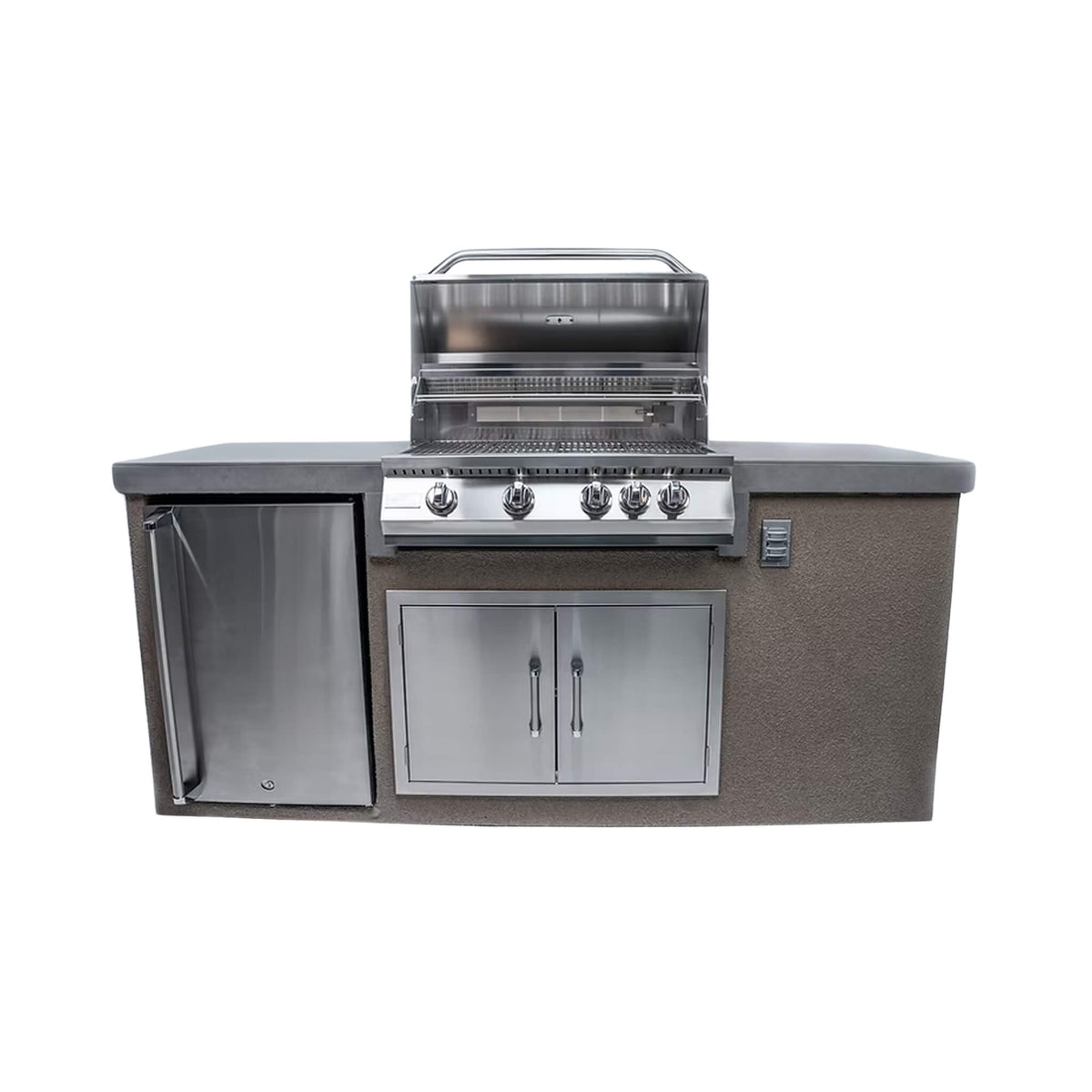 7FT Straight BBQ Island with Built-In BBQ and Refrigerator