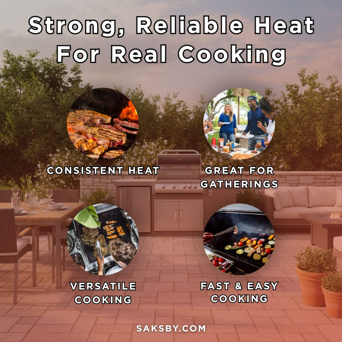 7FT Straight BBQ Island with Built-In BBQ and Refrigerator