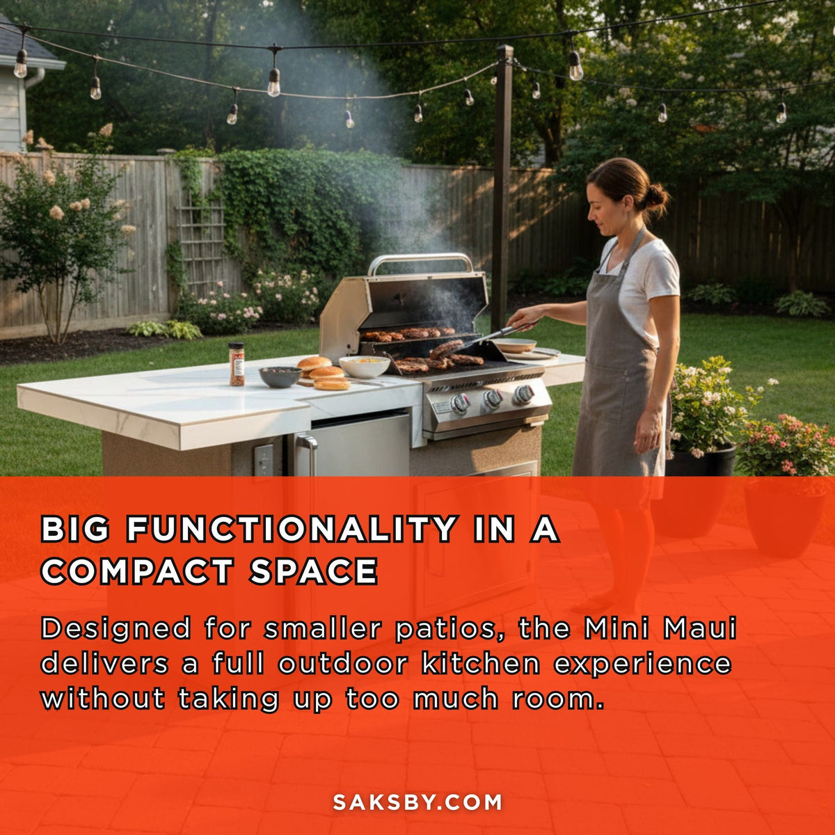 Mini Maui 6FT BBQ Island with LED Lights, Built-In BBQ and Refrigerator