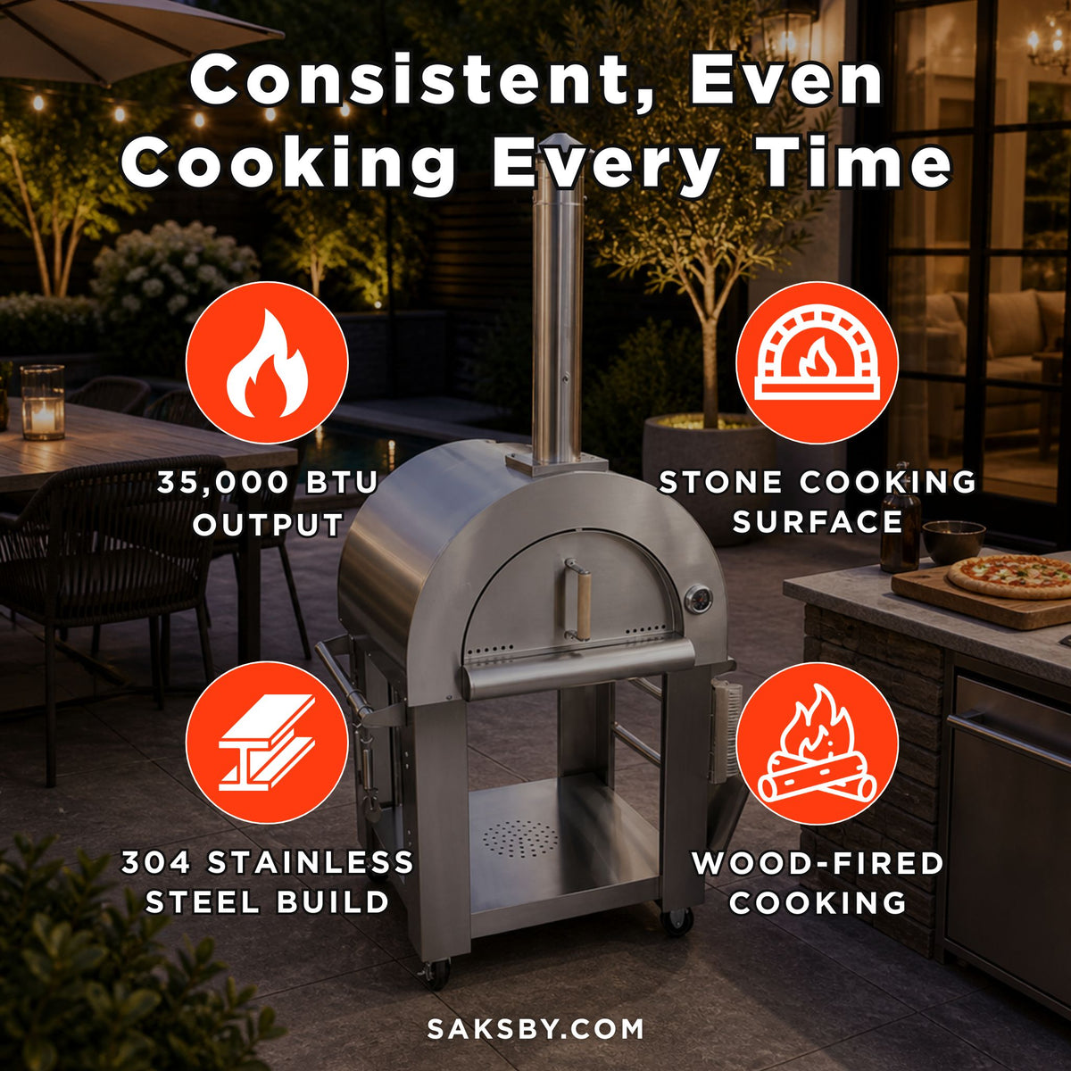 32-Inch Premium Stainless Steel Wood-Fired Pizza Oven