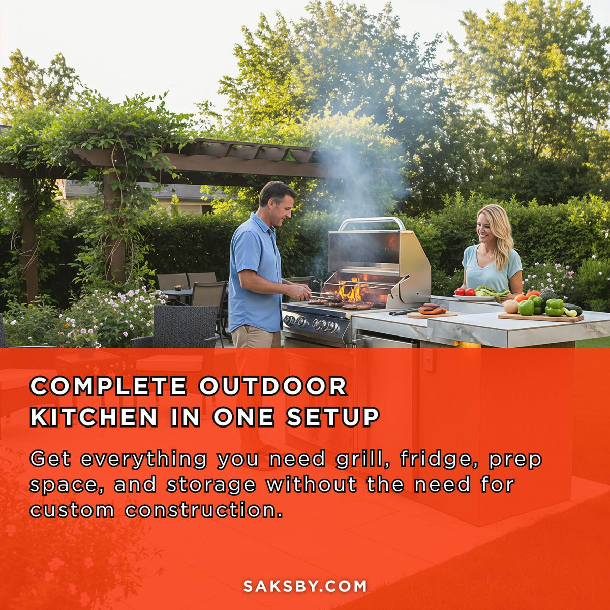St. John 7FT BBQ Island with LEDs, Built-In BBQ and Refrigerator