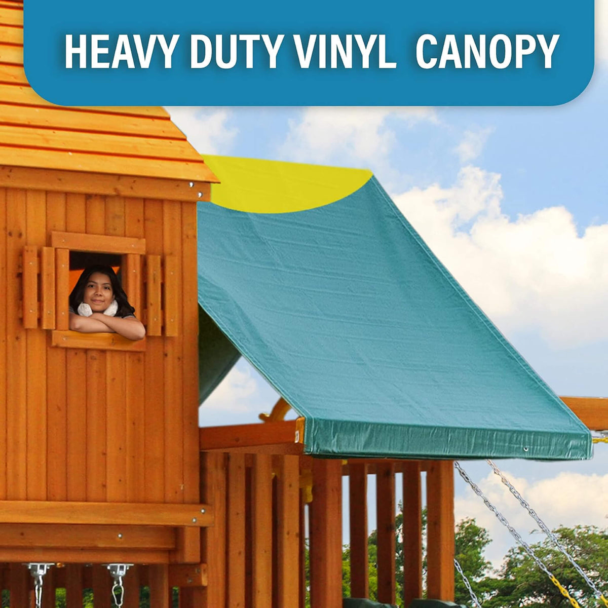 Premium Cedar Wood Tree House Swing Set With Clubhouse, Wave Slide And Scoop Slide (SAK30746)