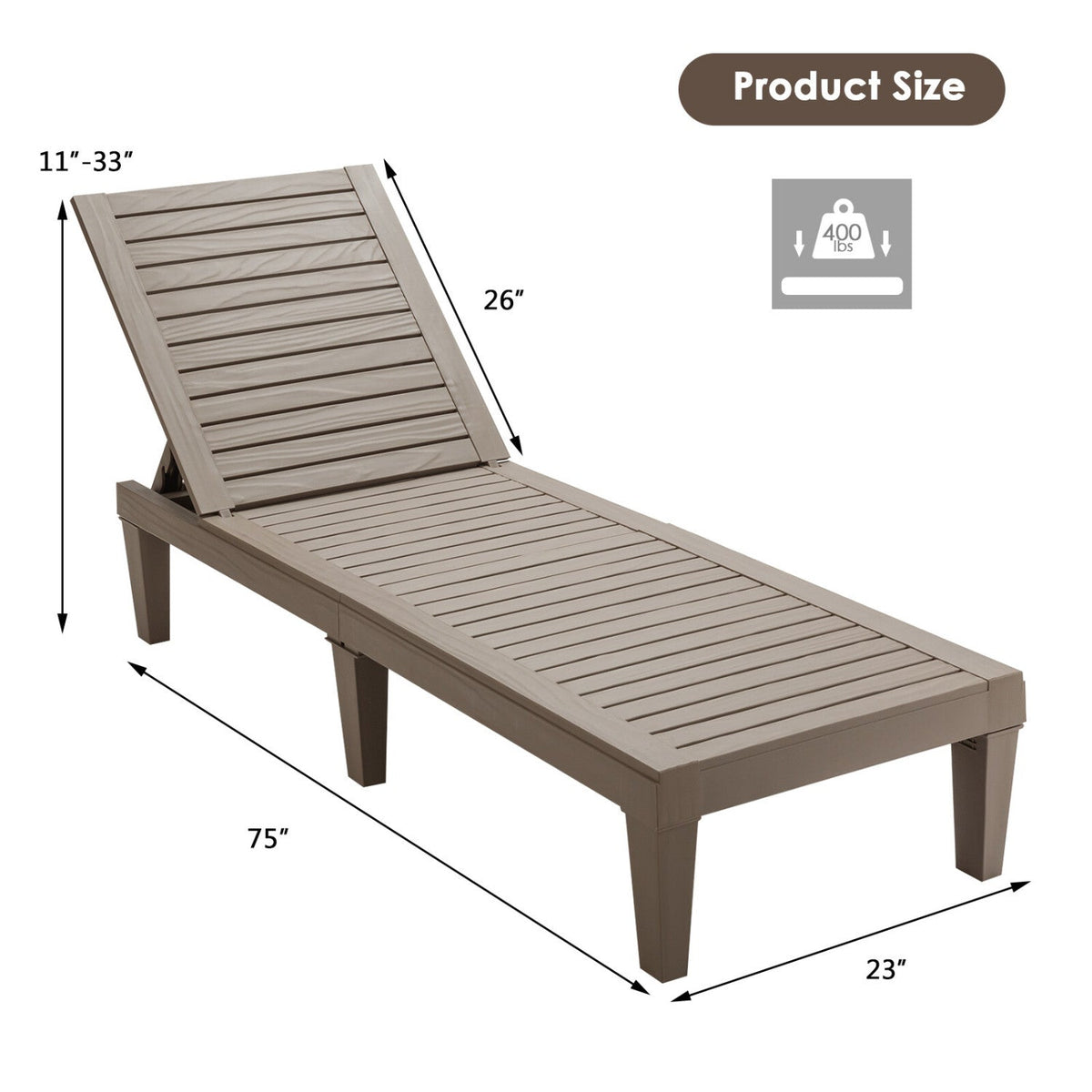 Set of 2 Outdoor Chaise Lounge Chairs with 5-Position Adjustable Backrests