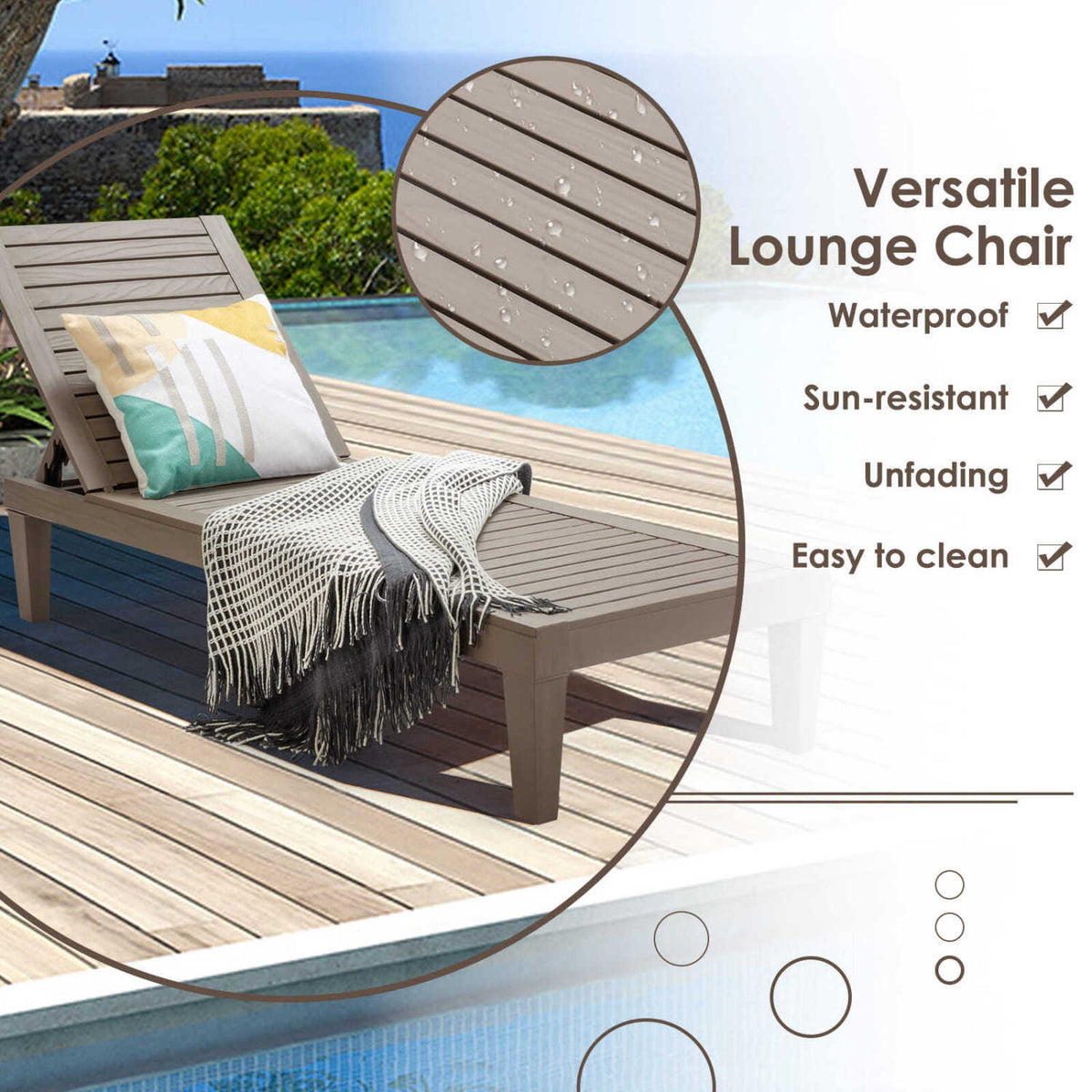 Set of 2 Outdoor Chaise Lounge Chairs with 5-Position Adjustable Backrests