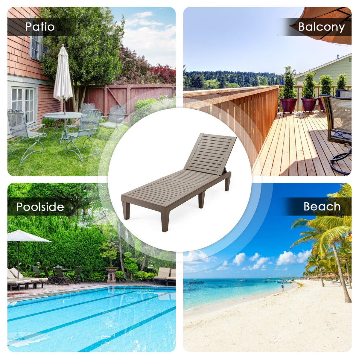 Set of 2 Outdoor Chaise Lounge Chairs with 5-Position Adjustable Backrests