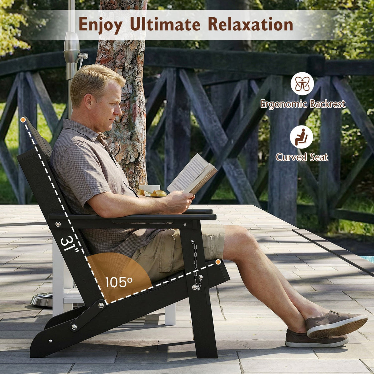 Folding Adirondack Chair with High Backrest – HDPE Weather-Resistant Outdoor Chair