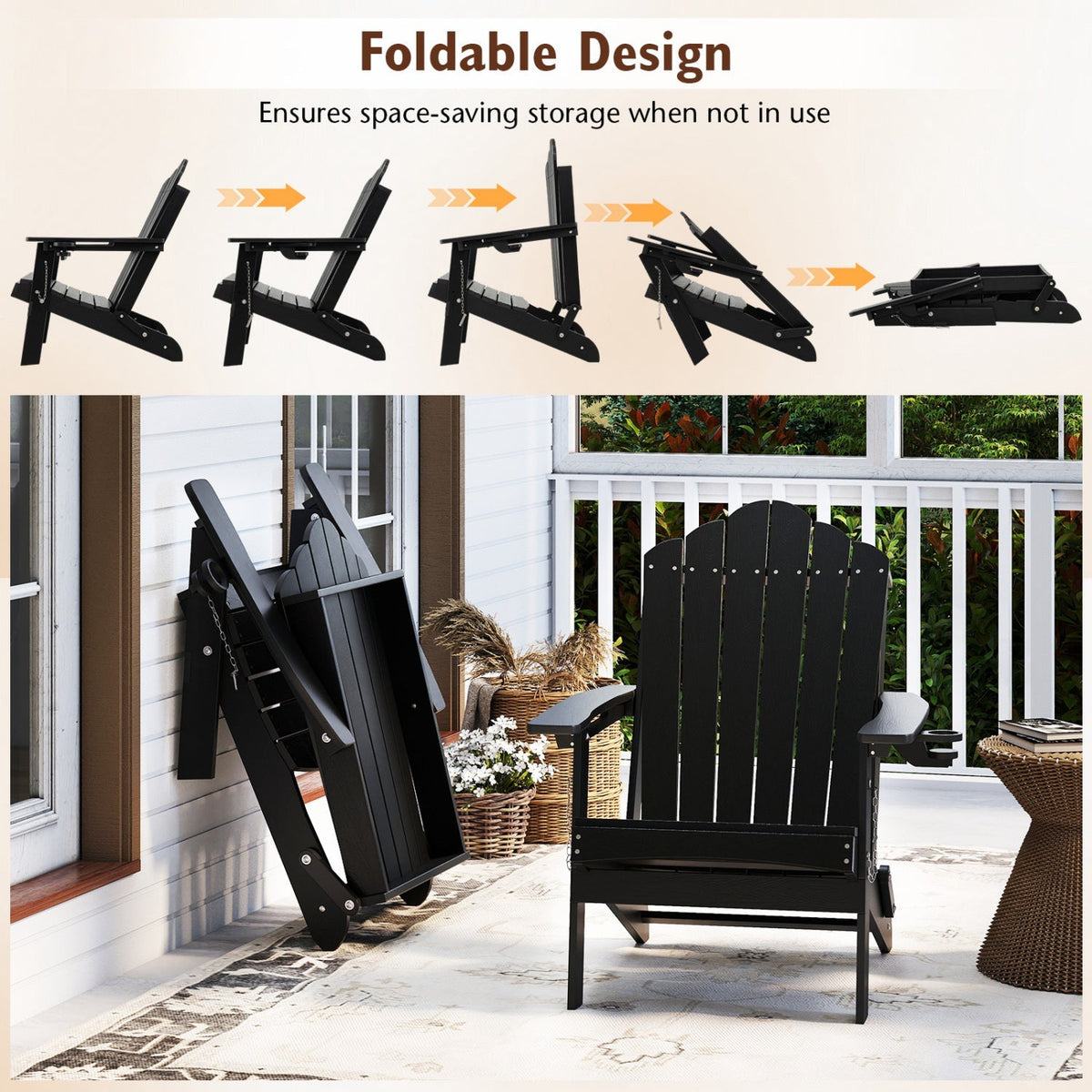 Folding Adirondack Chair with High Backrest – HDPE Weather-Resistant Outdoor Chair