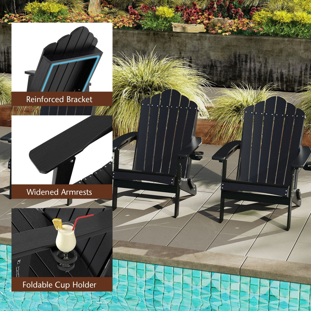 Folding Adirondack Chair with High Backrest – HDPE Weather-Resistant Outdoor Chair
