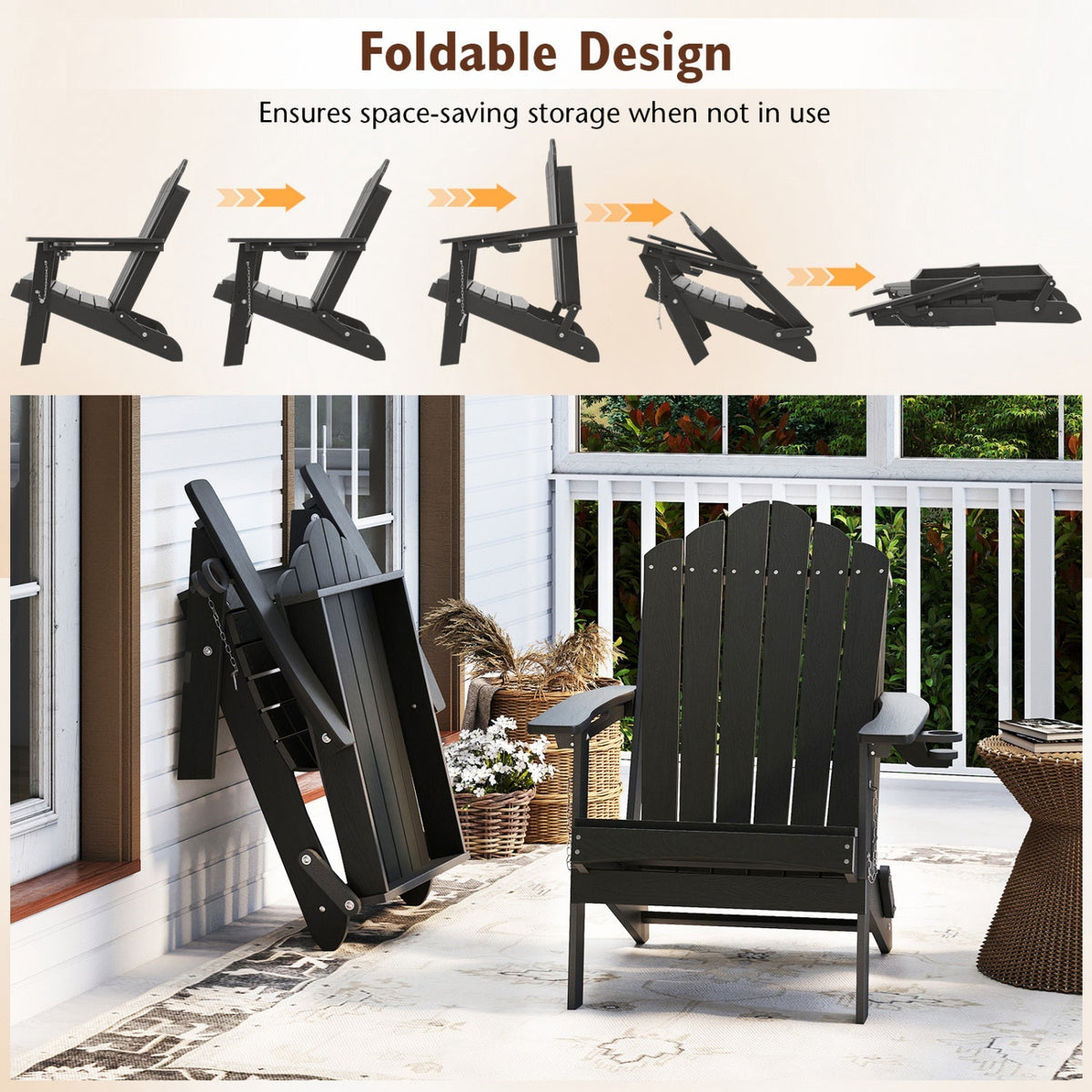 Folding Adirondack Chair with High Backrest – HDPE Weather-Resistant Outdoor Chair