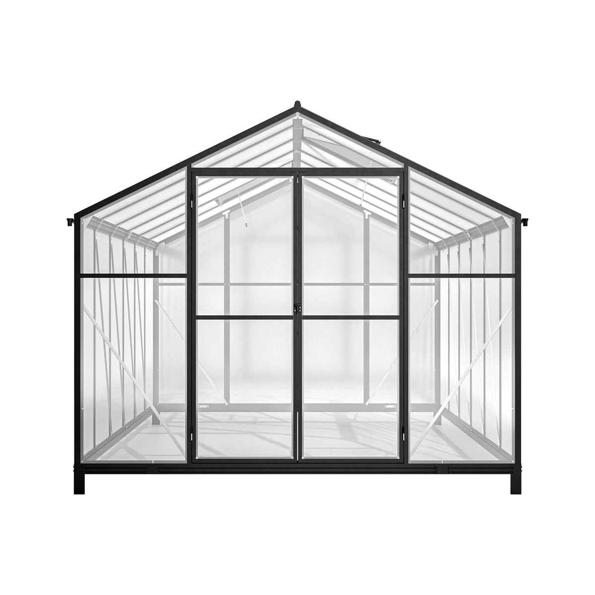 8x12FT Heavy-Duty Polycarbonate Walk-In Greenhouse with Double Swing Doors and Ventilation Windows