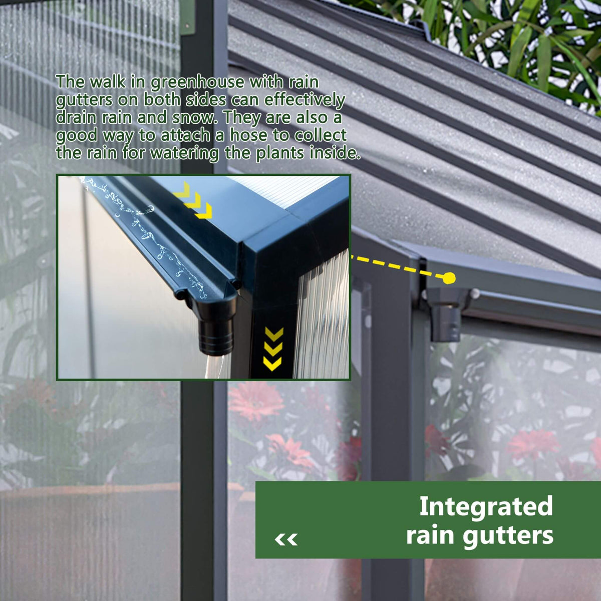 8x12FT Heavy-Duty Polycarbonate Walk-In Greenhouse with Double Swing Doors and Ventilation Windows