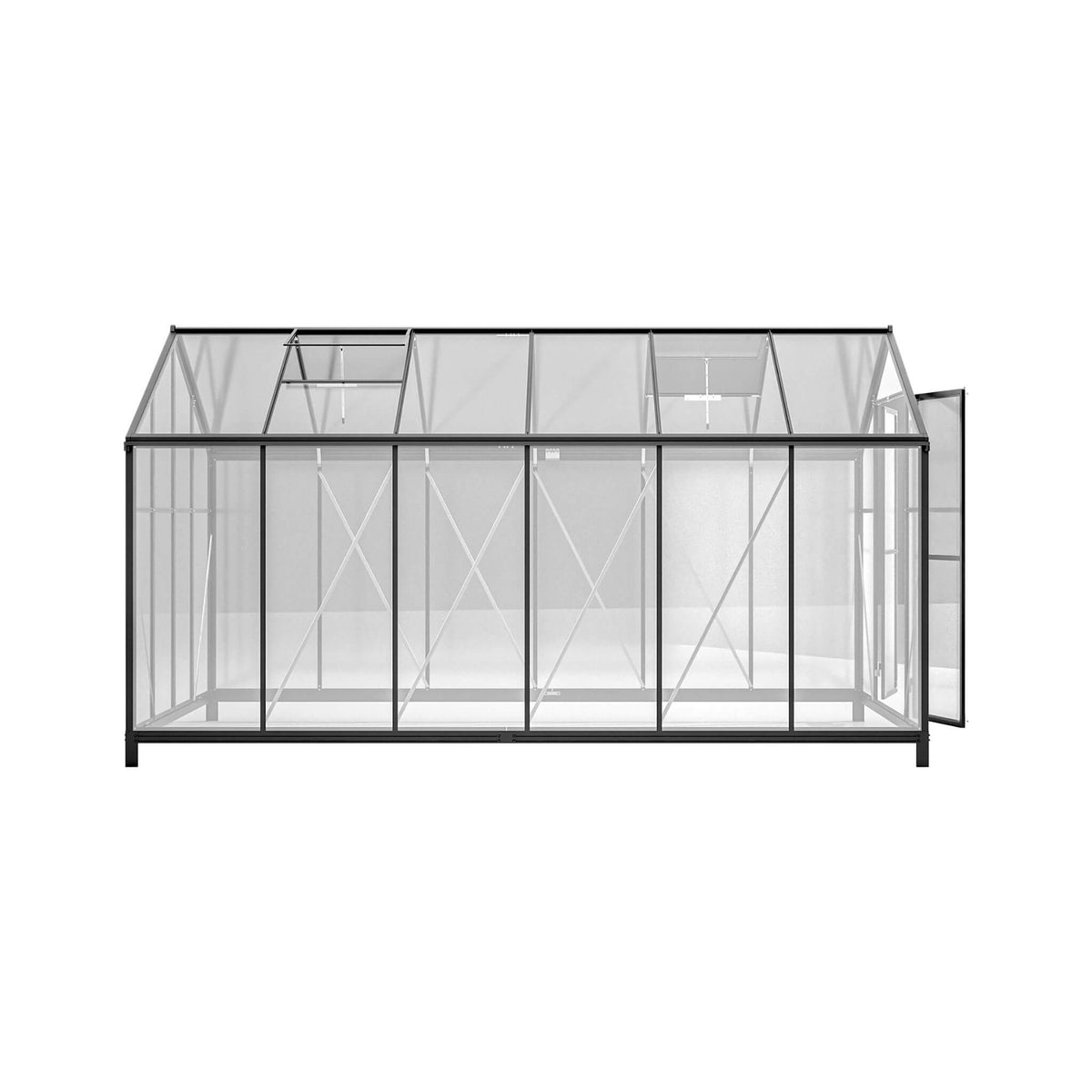 8x12FT Heavy-Duty Polycarbonate Walk-In Greenhouse with Double Swing Doors and Ventilation Windows