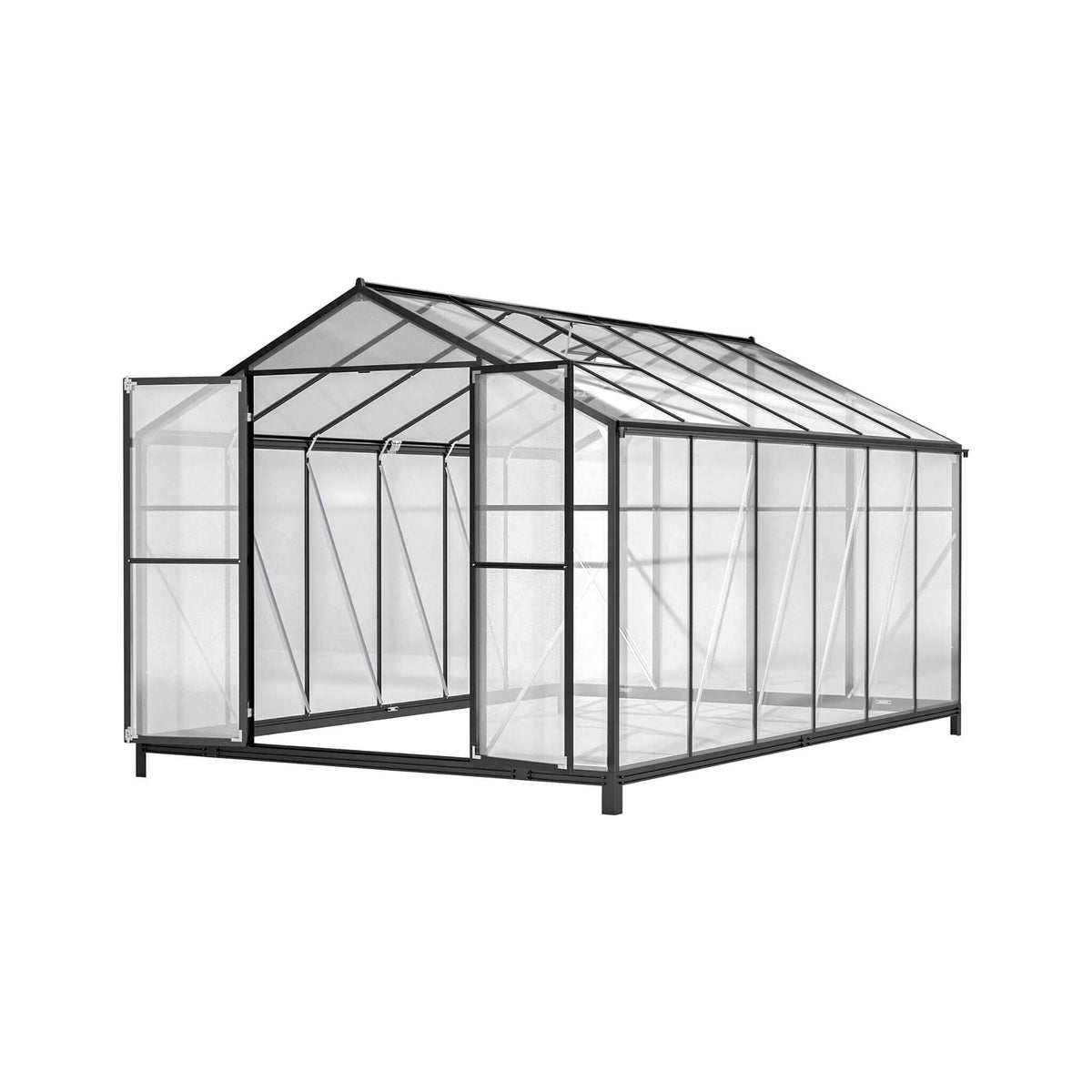 8x12FT Heavy-Duty Polycarbonate Walk-In Greenhouse with Double Swing Doors and Ventilation Windows