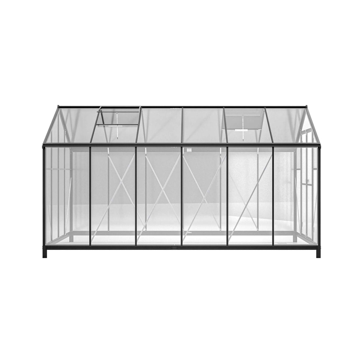8x12FT Heavy-Duty Polycarbonate Walk-In Greenhouse with Double Swing Doors and Ventilation Windows