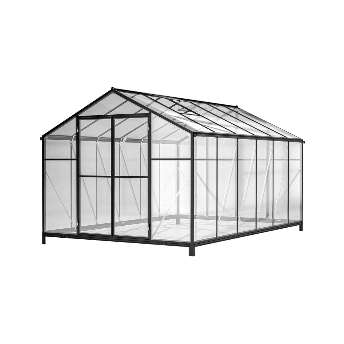 8x12FT Heavy-Duty Polycarbonate Walk-In Greenhouse with Double Swing Doors and Ventilation Windows