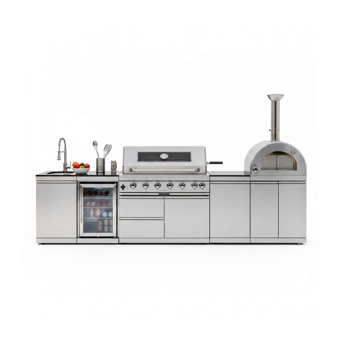 128-Inch 6-Burner 120K BTU Outdoor Kitchen Island With Pizza Oven, Rotisserie & Refrigerator (SAK75770)