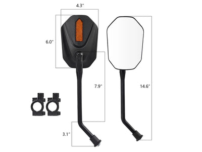 LLAMA Trike Rearview Mirror Set - Wide View Handlebar Mount Side Mirrors with Reflectors