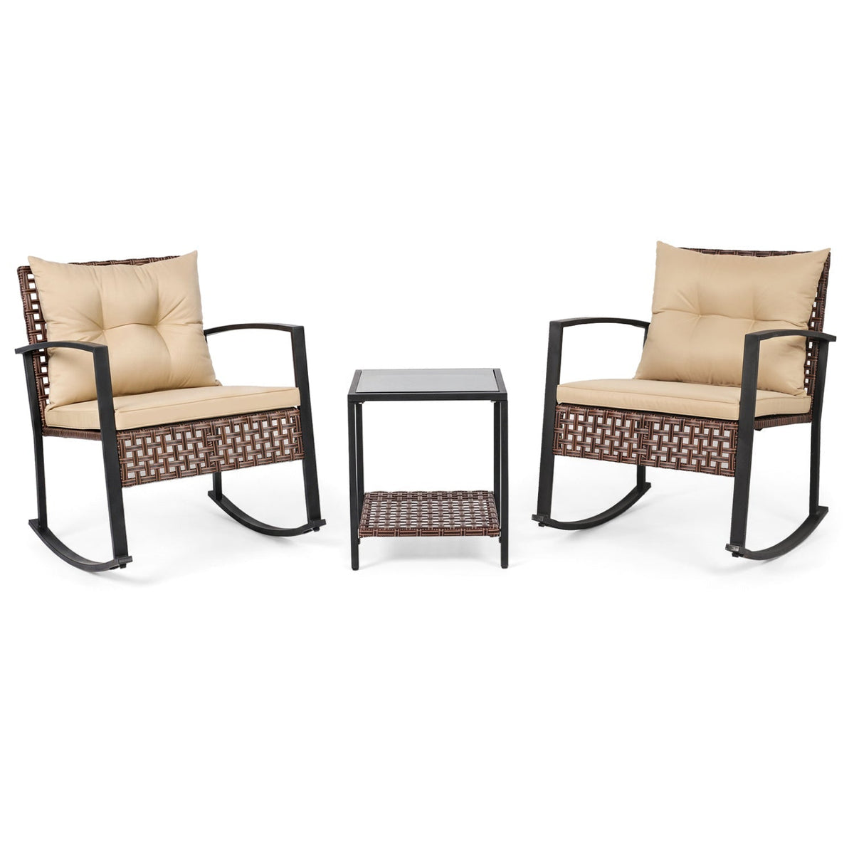 3-Piece Patio Rocking Chair Set with Glass Coffee Table – Outdoor Seating