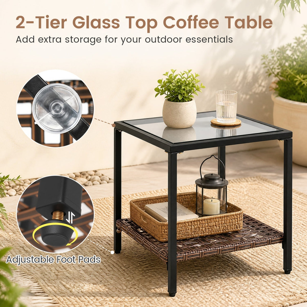 3-Piece Patio Rocking Chair Set with Glass Coffee Table – Outdoor Seating