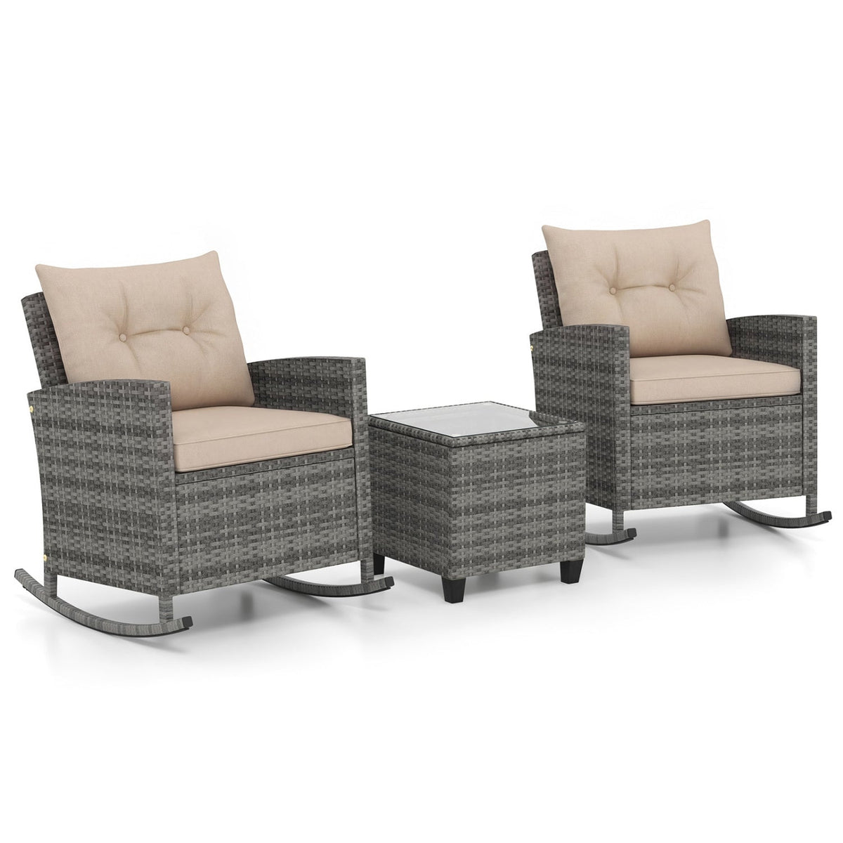 3-Piece Patio Rocking Chair Set with Glass-Top Table – Outdoor Seating