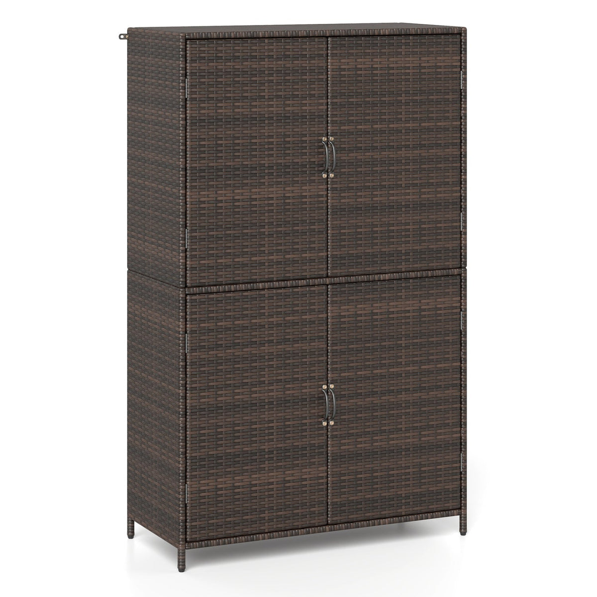 Rattan Outdoor Storage Shed with Adjustable Shelves – Patio Storage Cabinet