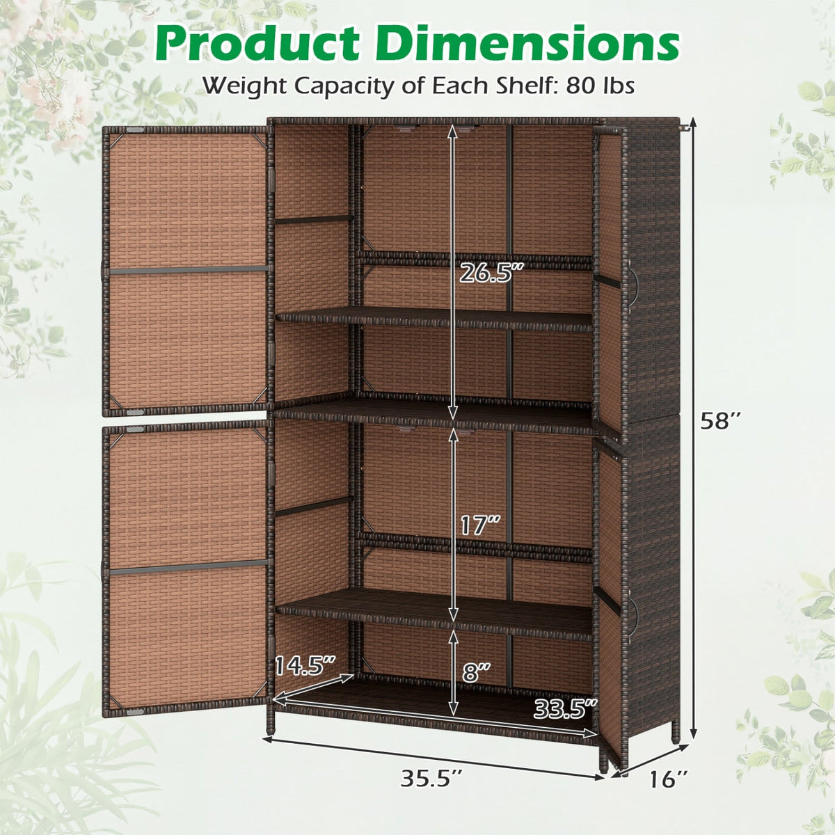 Rattan Outdoor Storage Shed with Adjustable Shelves – Patio Storage Cabinet
