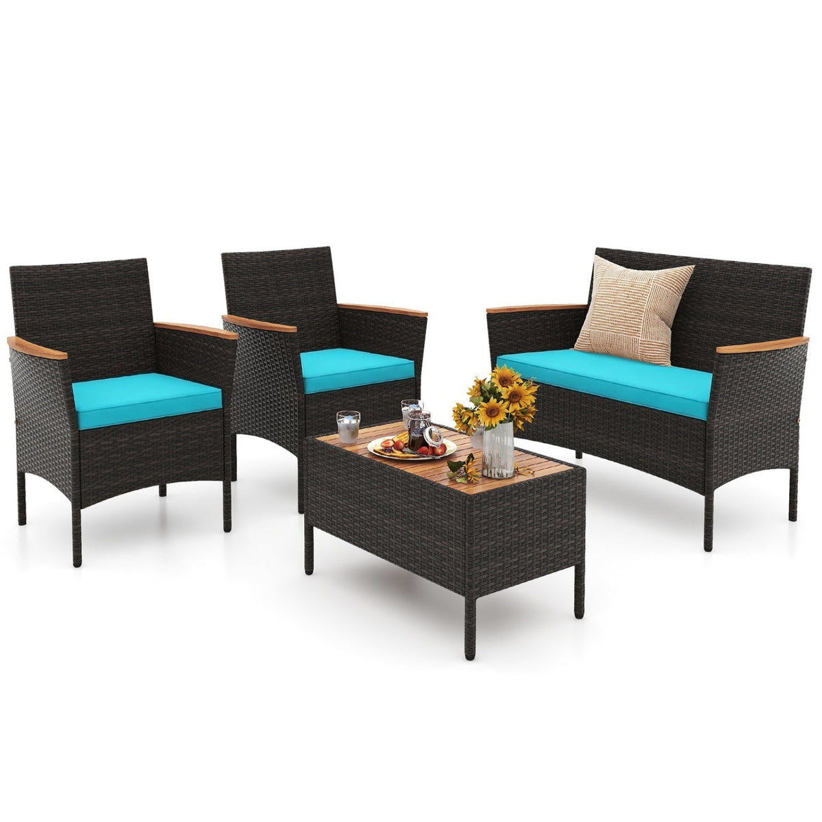4-Piece Patio Conversation Set with Loveseat, Chairs & Coffee Table