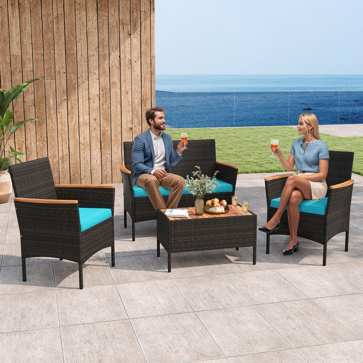 4-Piece Patio Conversation Set with Loveseat, Chairs & Coffee Table