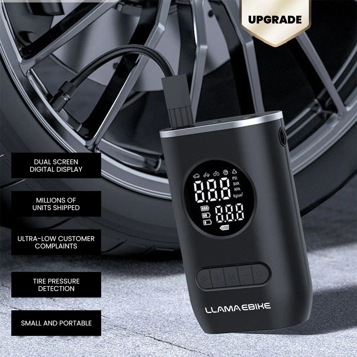 LLAMA TRIKE Portable Rechargeable Air Pump for Car Bicycle and Motorcycle Tires