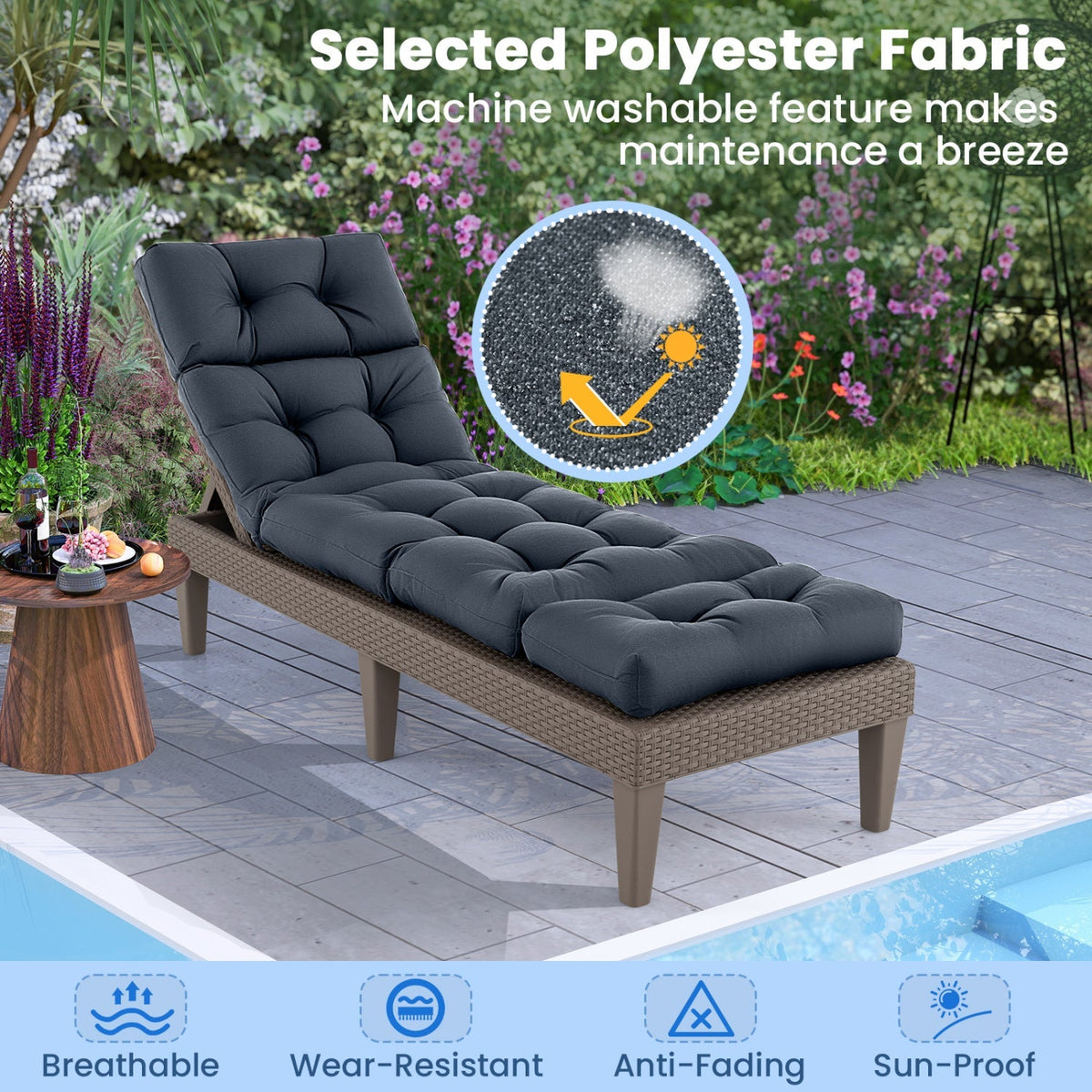 Set of 2 Outdoor Chaise Lounge Cushions – 73 x 22 in High-Back Cushions