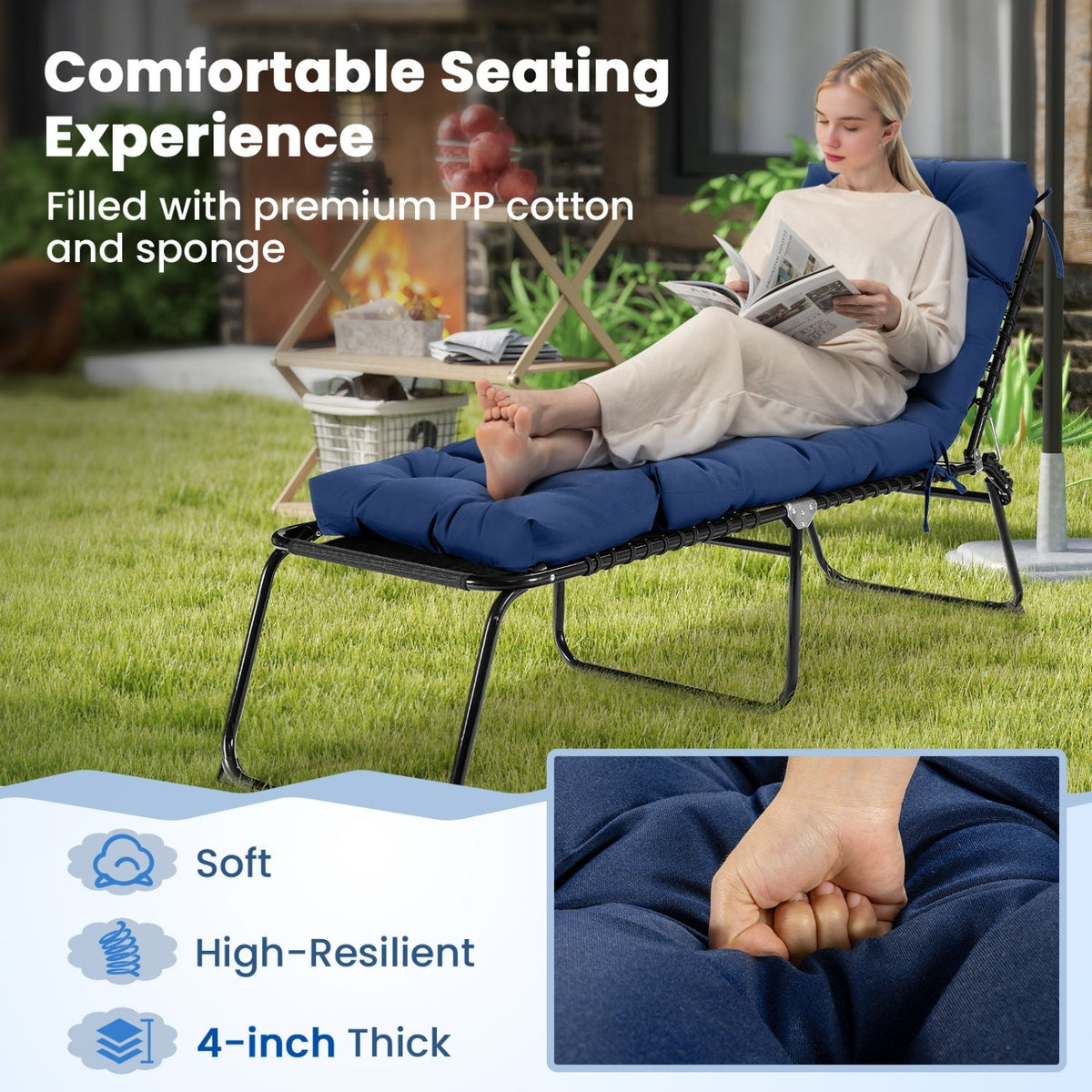 Set of 2 Outdoor Chaise Lounge Cushions – 73 x 22 in High-Back Cushions