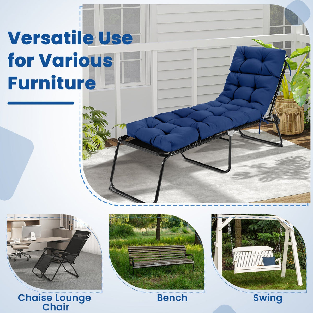 Set of 2 Outdoor Chaise Lounge Cushions – 73 x 22 in High-Back Cushions