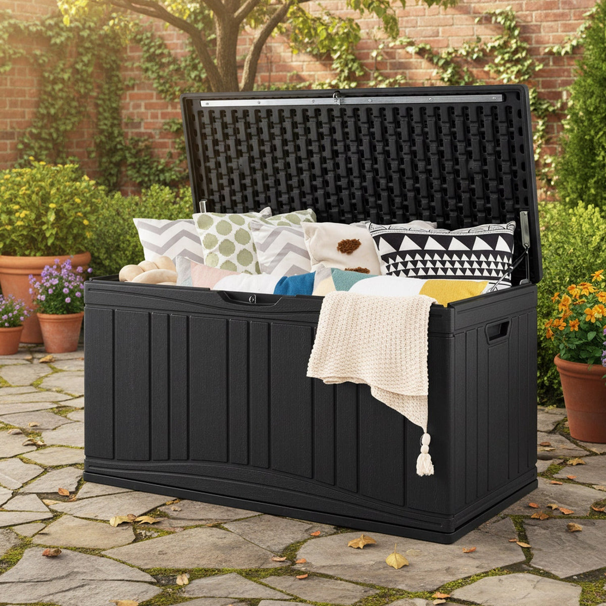 80-Gallon Outdoor Deck Storage Box with Lockable Lid