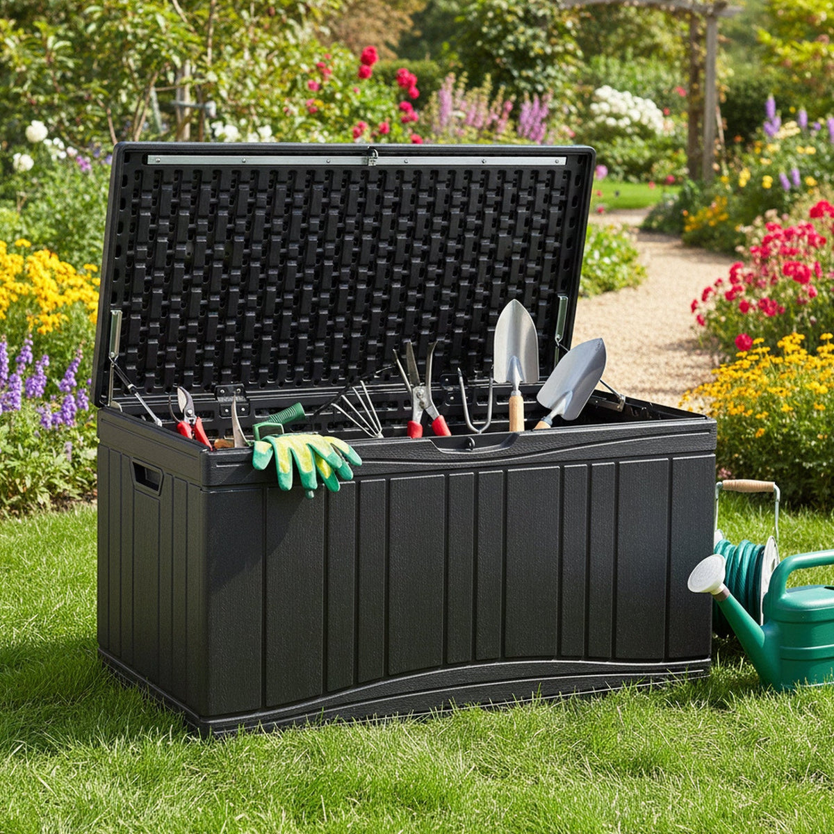 80-Gallon Outdoor Deck Storage Box with Lockable Lid