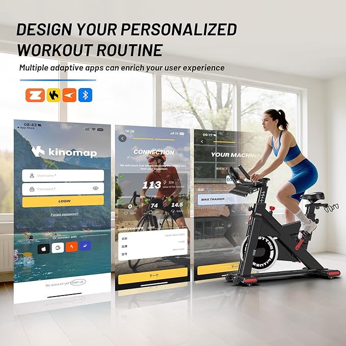 Exercise Bike, Stationary Bike for Home Cardio with Comfortable Seat Cushion, Adjustable Seat Handle, iPad Holder & 350 lbs Weight Capacity