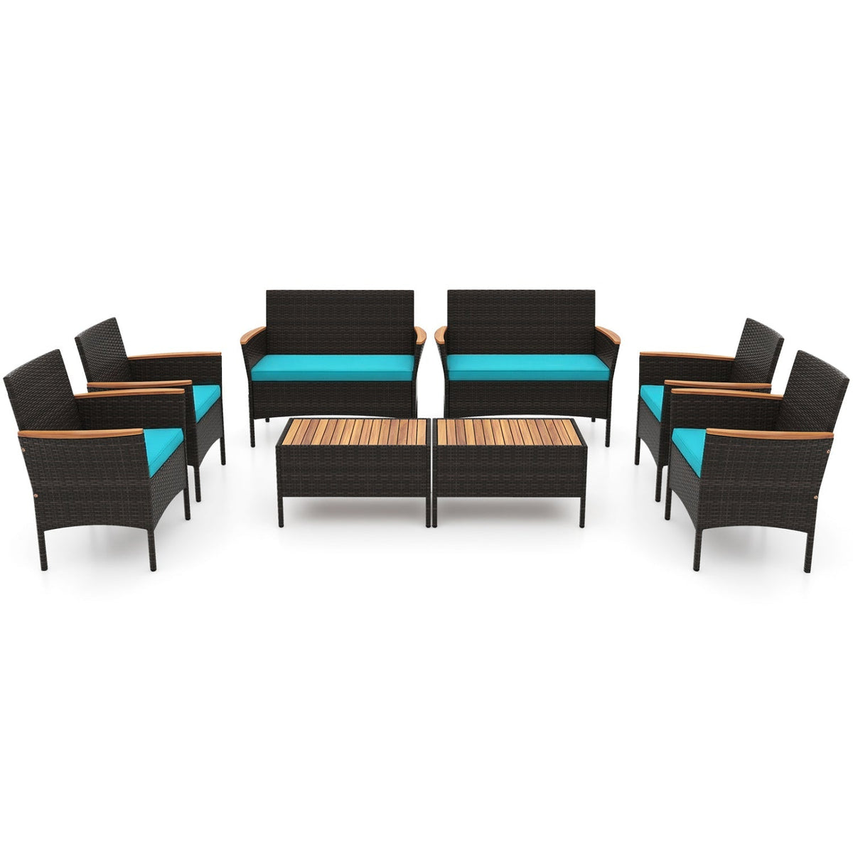 8-Piece Patio Conversation Set with Cushions – Turquoise Outdoor Furniture