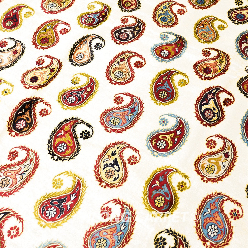 Paisley Carpet Caucasian Kazak Beige Silk Hand Knotted Carpet 9x12ft