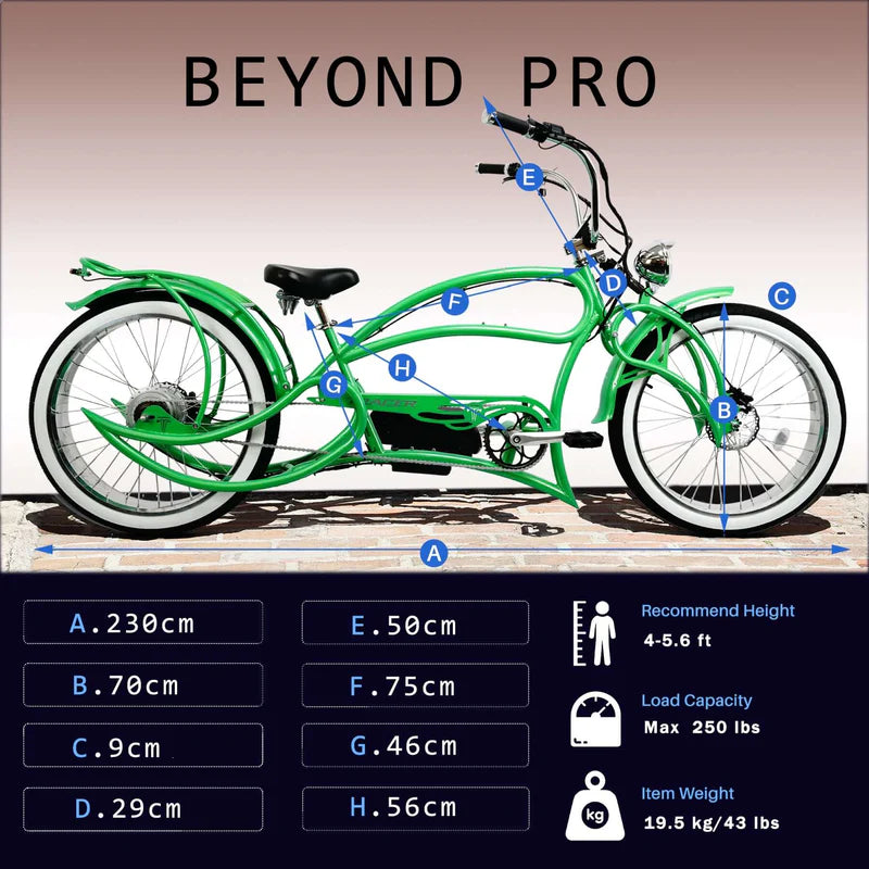 Tracer Beyond Pro 1000W 26" Classic Stretch Chopper Style EBike